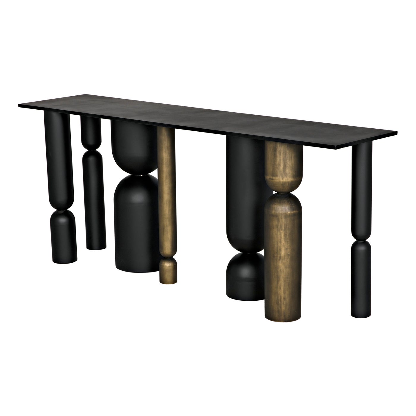 Noir Figaro Console, Black Metal And Aged Brass Finish