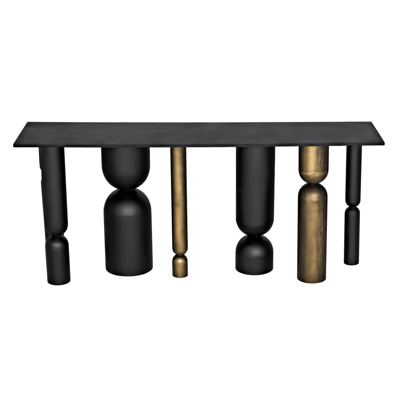 Noir Figaro Console, Black Metal And Aged Brass Finish