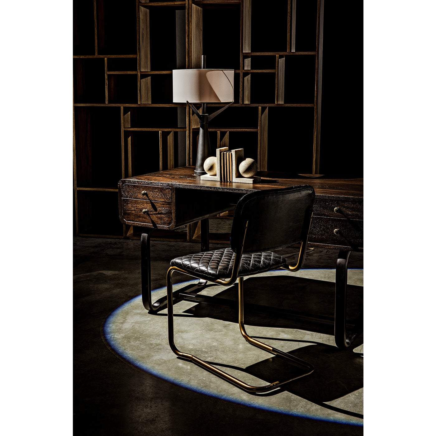 Noir Voltes Desk, Ebony Walnut With Black Steel