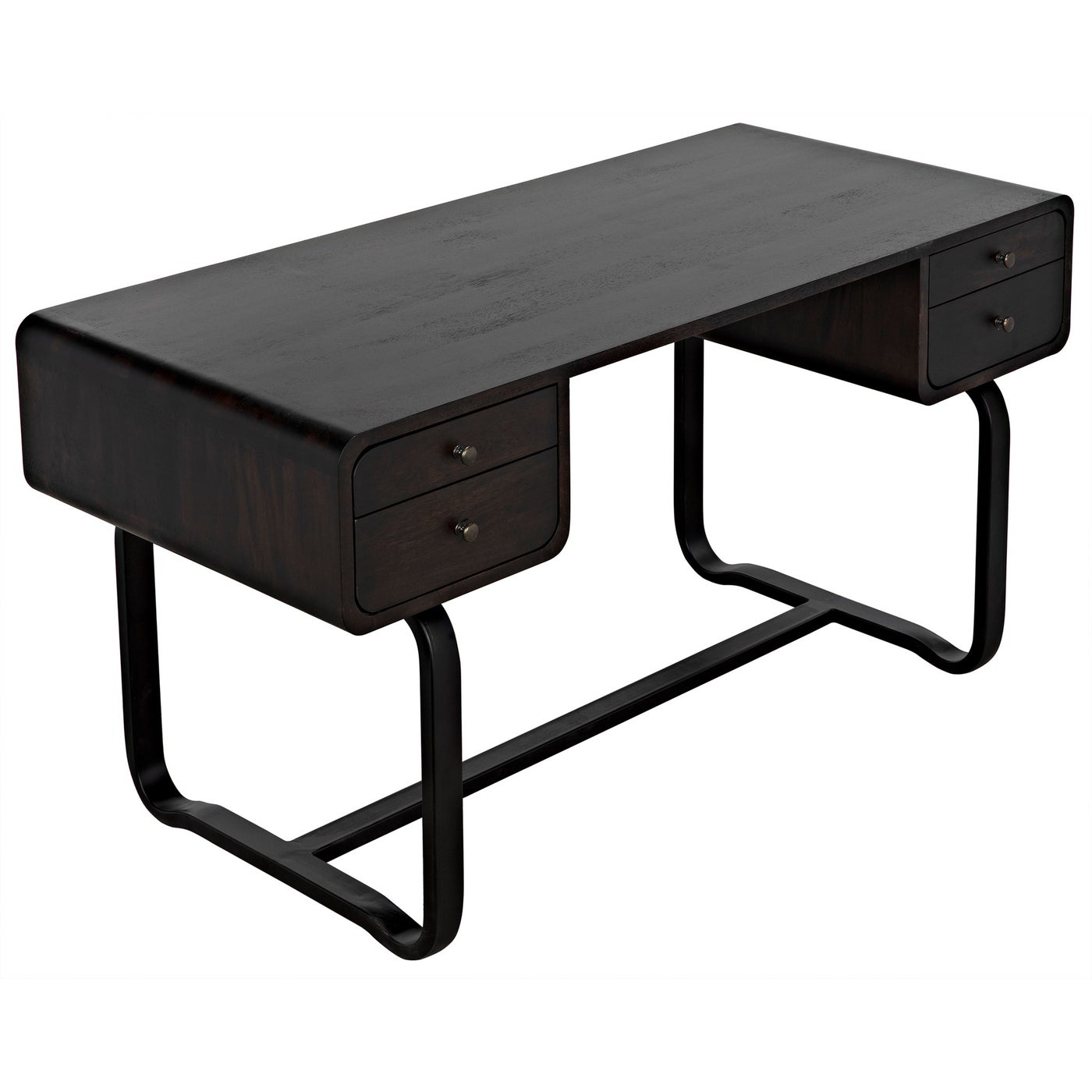 Noir Voltes Desk, Ebony Walnut With Black Steel