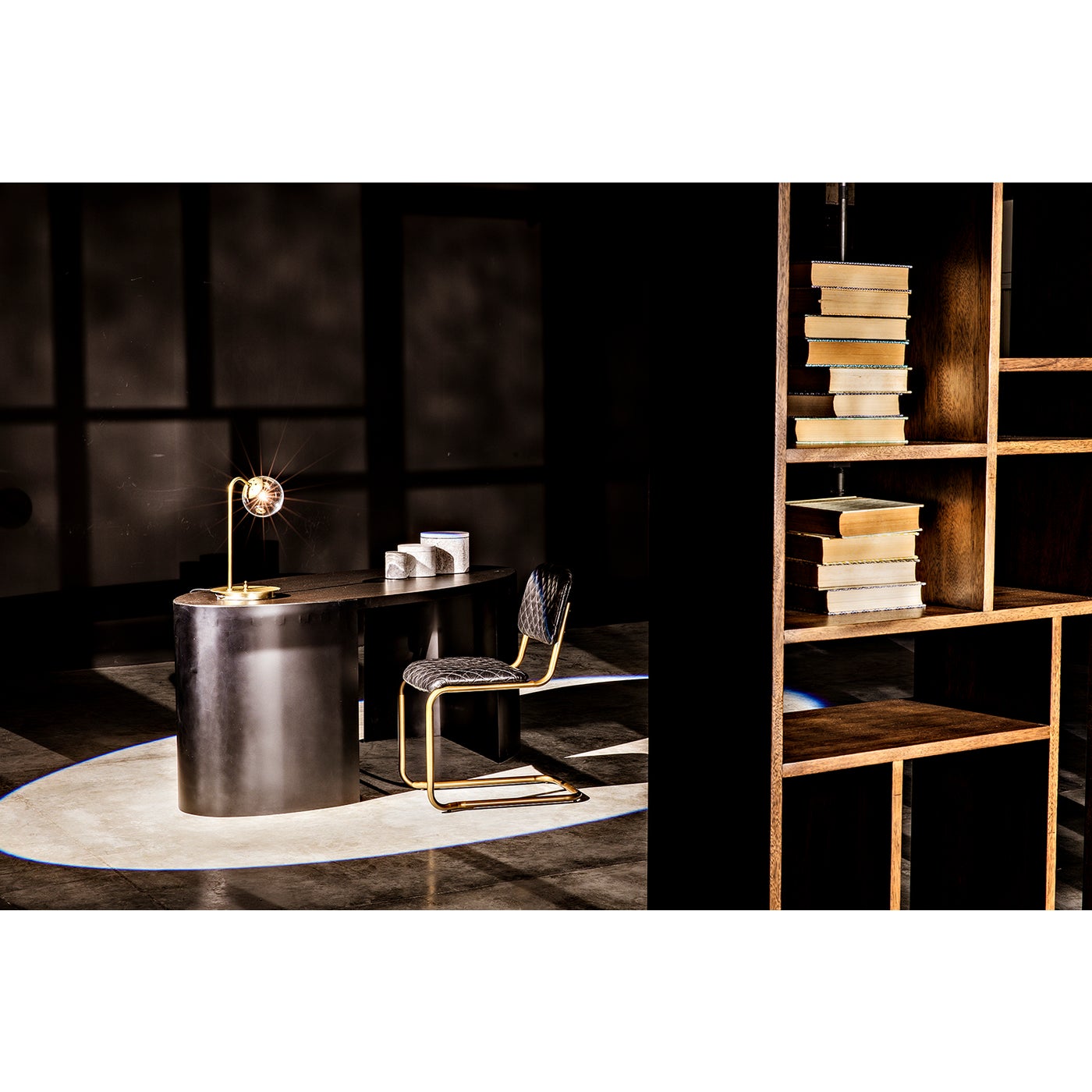 Noir Marigold Desk, Ebony Walnut With Black Steel