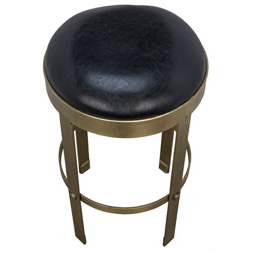Noir Prince Counter Stool With Leather, Brass Finish