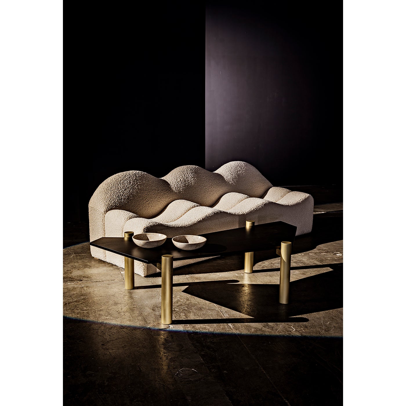 Noir Tabu Coffee Table, Brass Finished Legs With Ebony Walnut Top