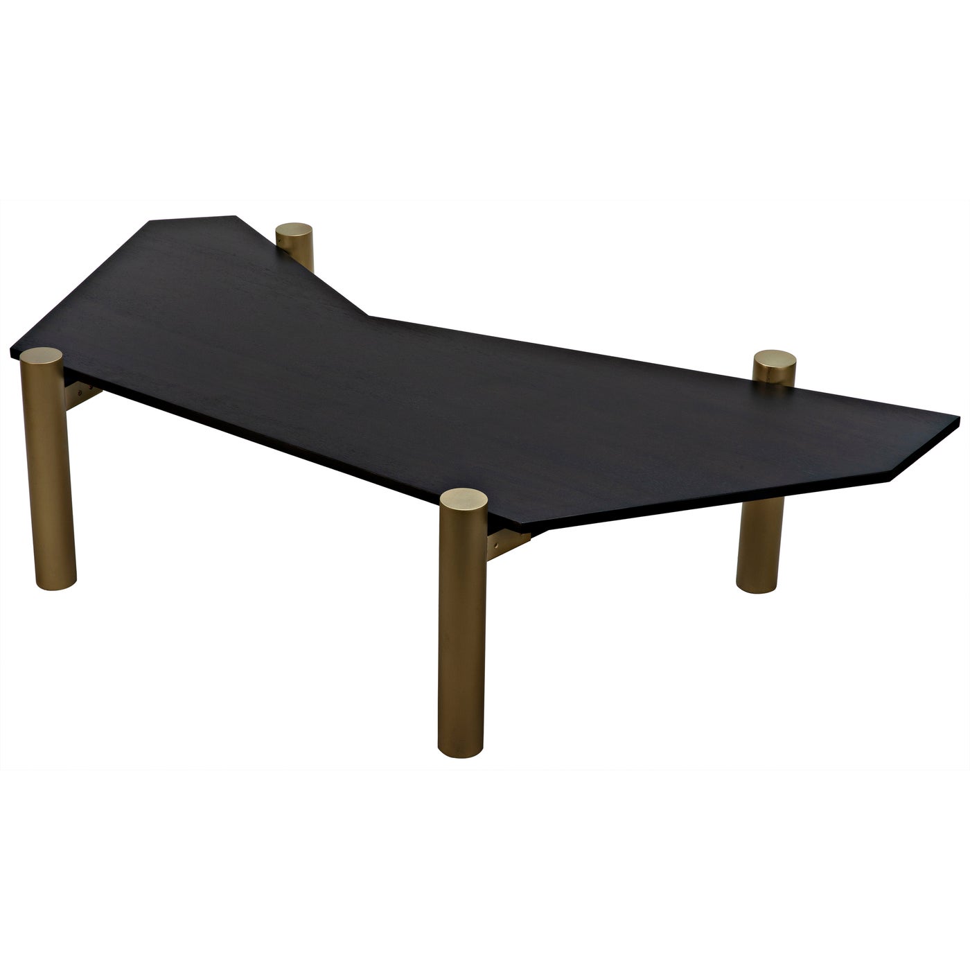 Noir Tabu Coffee Table, Brass Finished Legs With Ebony Walnut Top