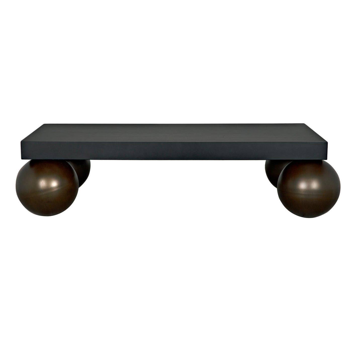 Noir Cosmo Coffee Table, Black Metal With Aged Brass Finish Legs