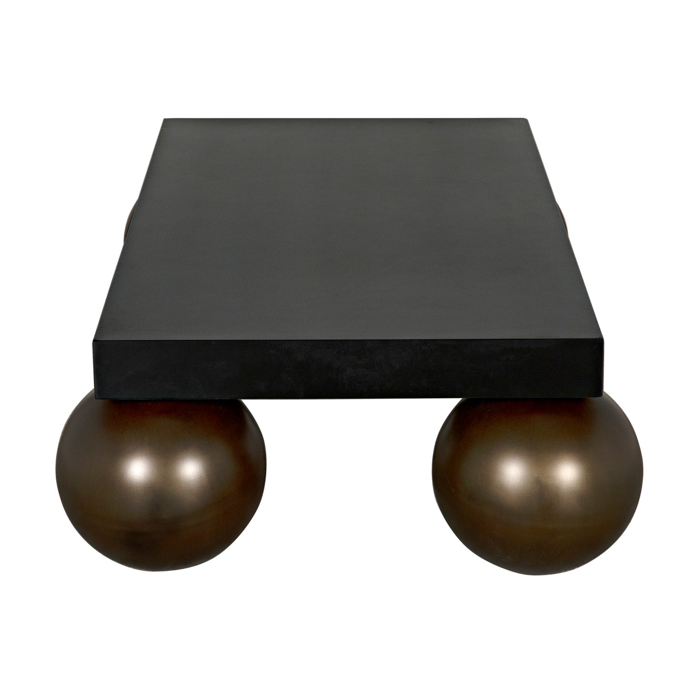 Noir Cosmo Coffee Table, Black Metal With Aged Brass Finish Legs
