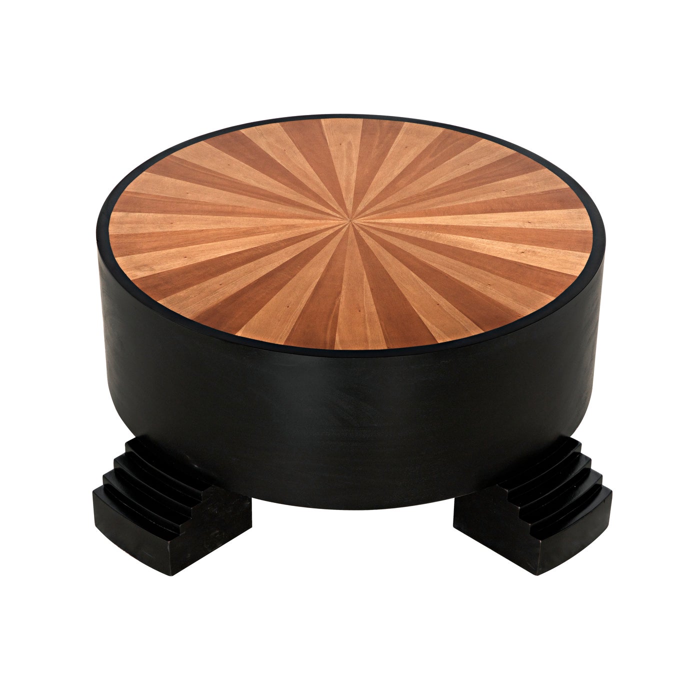 Noir Tambour Coffee Table, Hand Rubbed Black With Veneer Top
