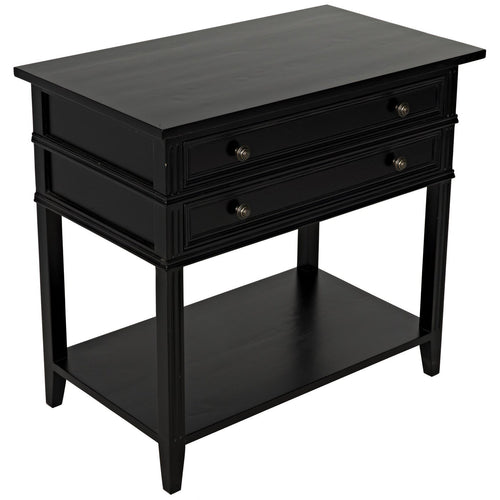 Noir Colonial 2 Drawer Side Table, Distressed Black