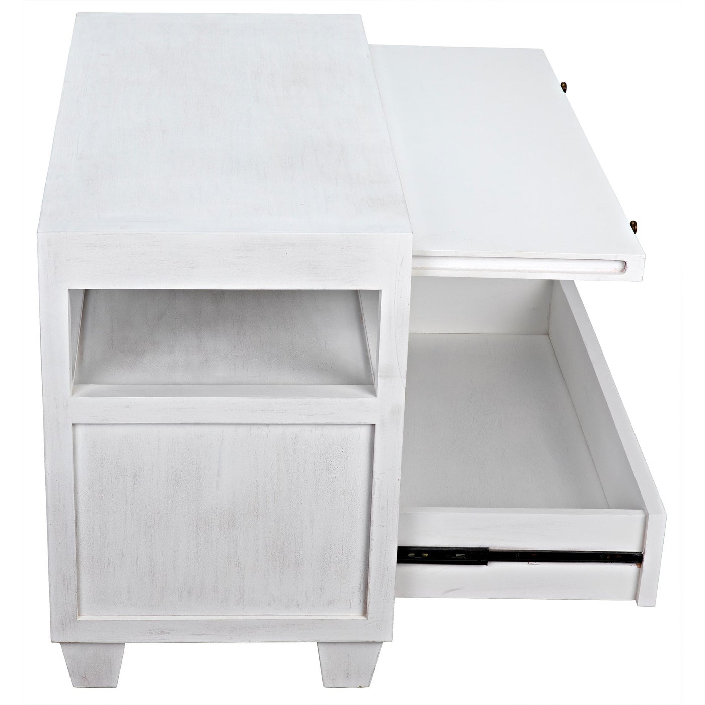 Noir 2 Drawer Side Table With Sliding Tray, White Wash