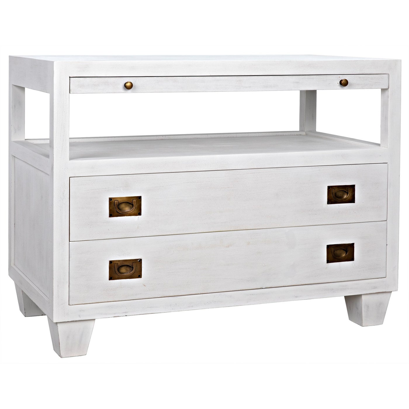 Noir 2 Drawer Side Table With Sliding Tray, White Wash