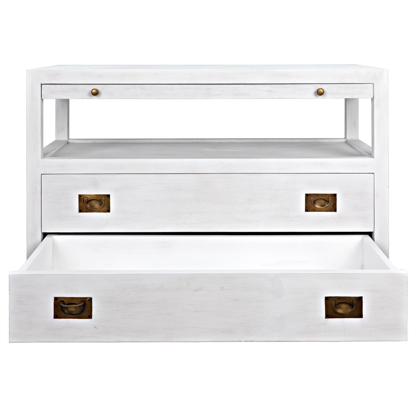 Noir 2 Drawer Side Table With Sliding Tray, White Wash