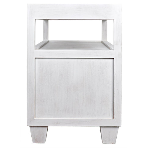 Noir 2 Drawer Side Table With Sliding Tray, White Wash