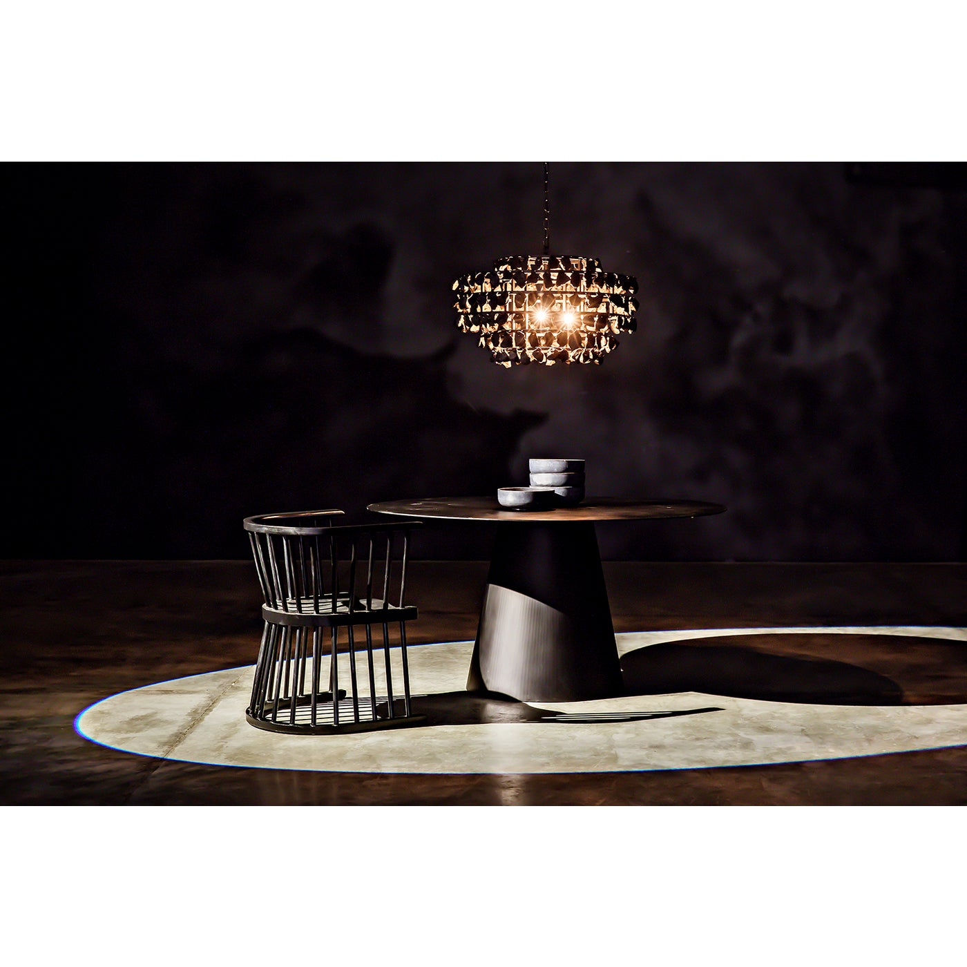 Noir Vesuvius Dining Table, Black Steel