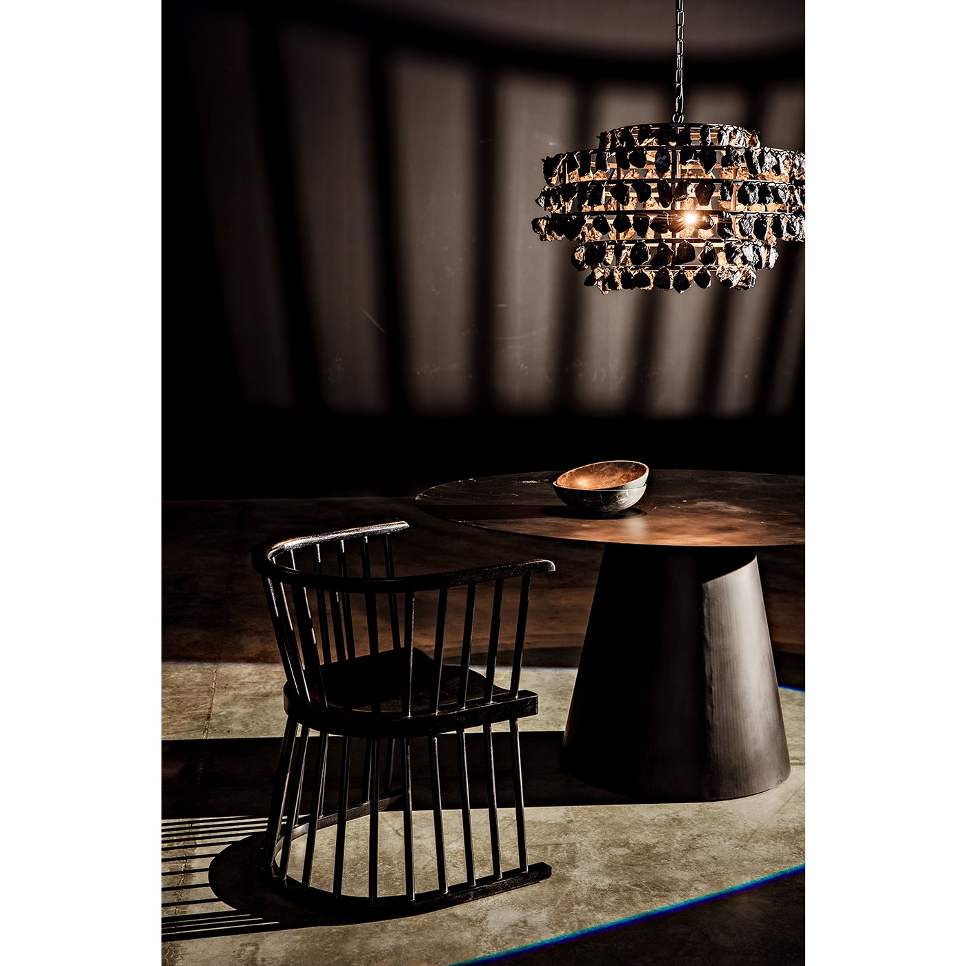 Noir Vesuvius Dining Table, Black Steel