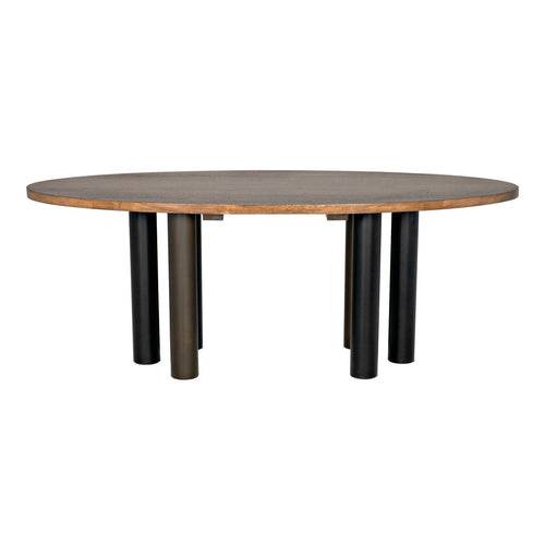 Noir Journal Oval Dining Table, Dark Walnut With Black Steel Base