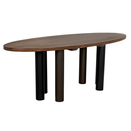 Noir Journal Oval Dining Table, Dark Walnut With Black Steel Base