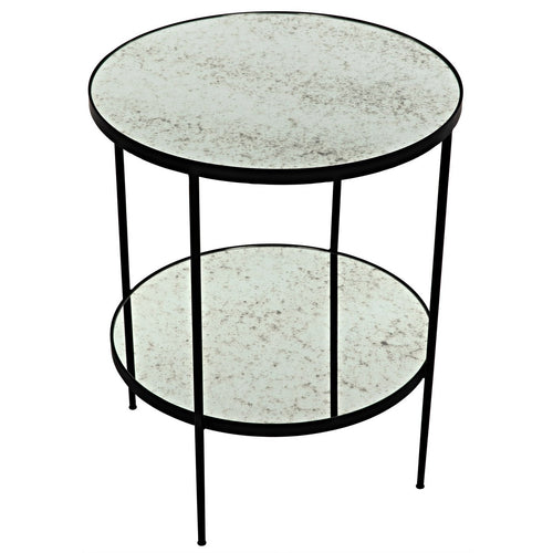 Noir Anna Side Table, Black Steel With Antiqued Mirror