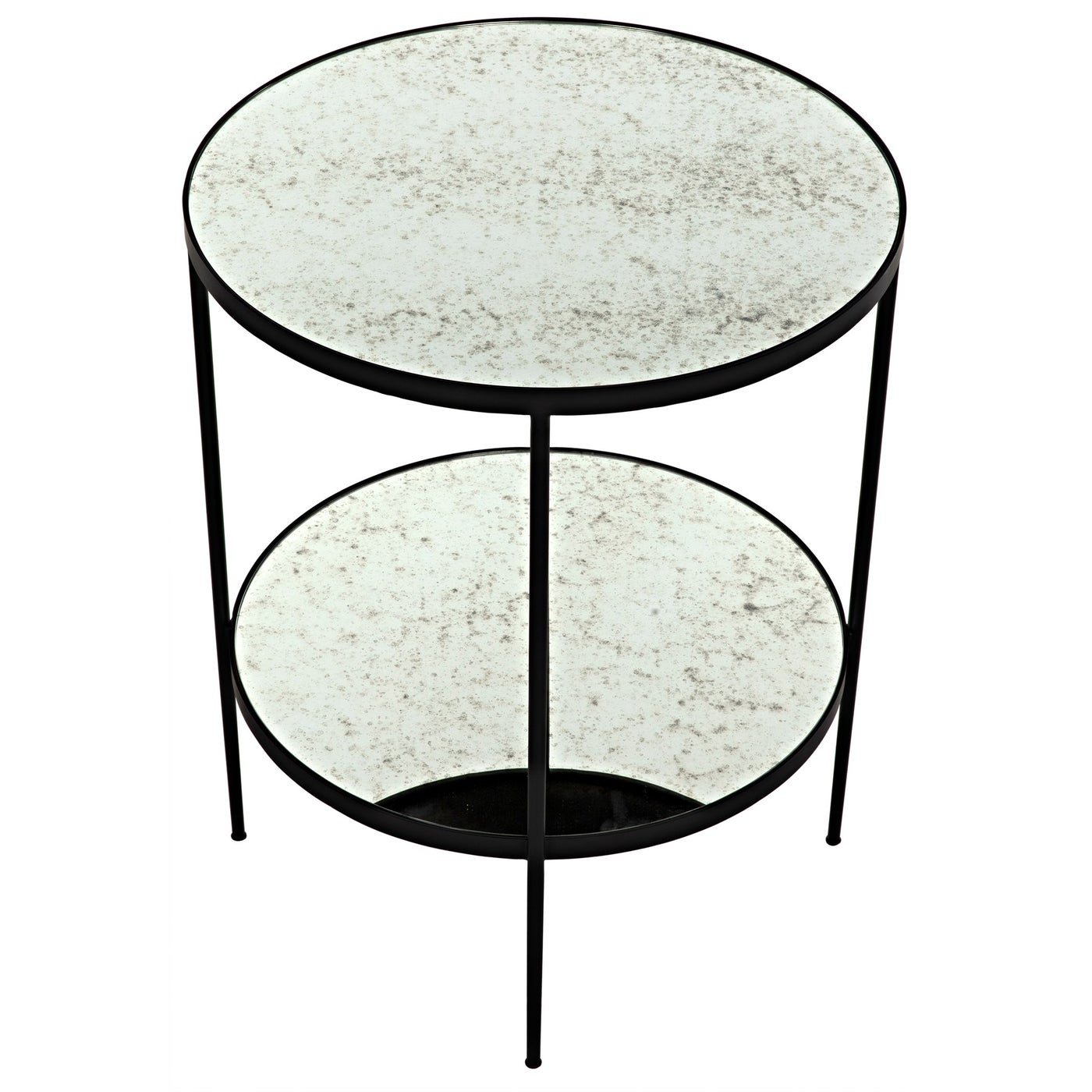 Noir Anna Side Table, Black Steel With Antiqued Mirror