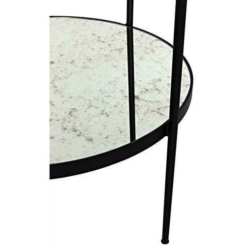 Noir Anna Side Table, Black Steel With Antiqued Mirror