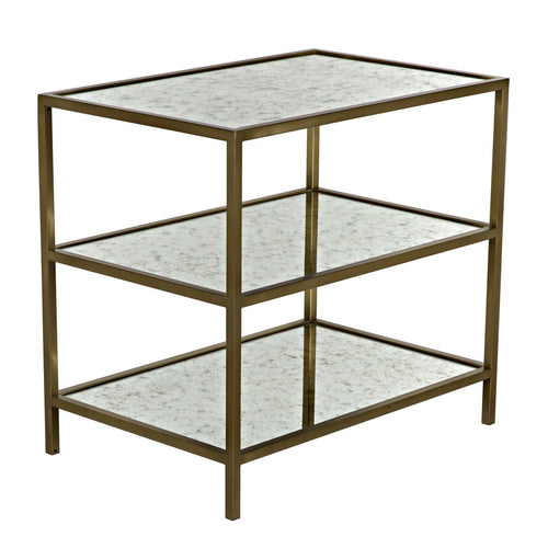Noir 3 Tier Side Table, Antique Brass And Antique Mirror