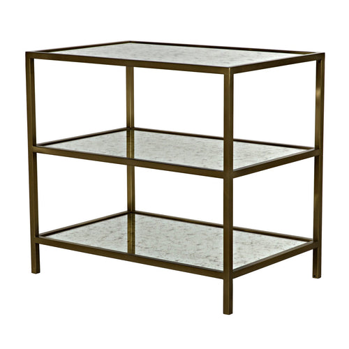 Noir 3 Tier Side Table, Antique Brass And Antique Mirror