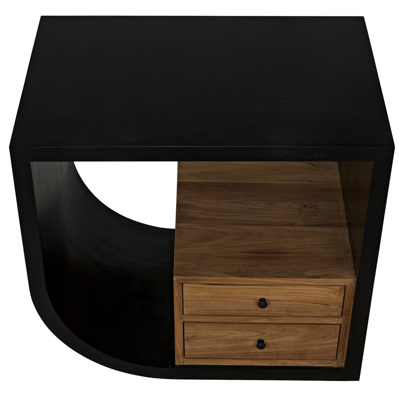 Noir Burton Side Table, Left, Hand Rubbed Black And Teak