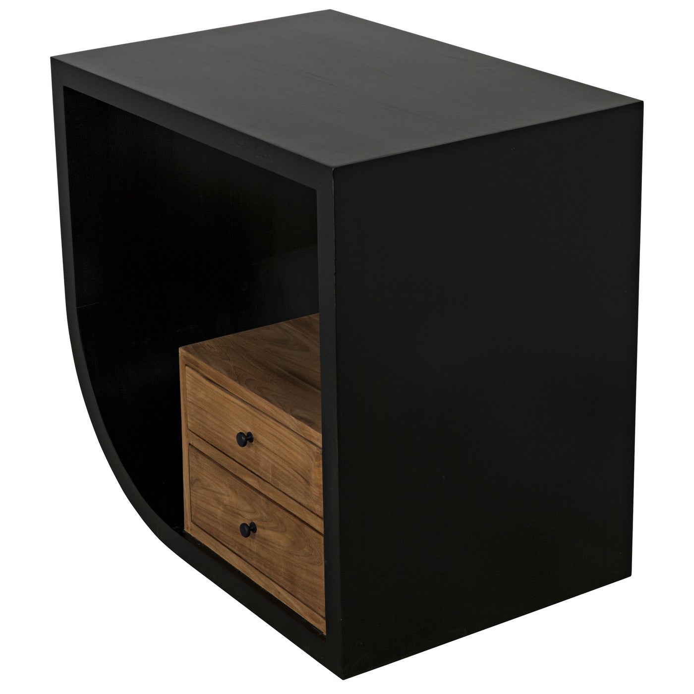Noir Burton Side Table, Left, Hand Rubbed Black And Teak