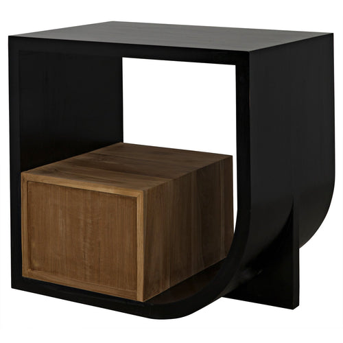 Noir Burton Side Table, Left, Hand Rubbed Black And Teak