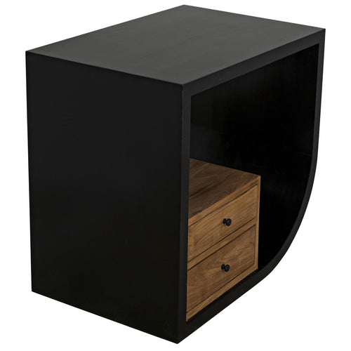 Noir Burton Side Table, Right, Hand Rubbed Black And Teak