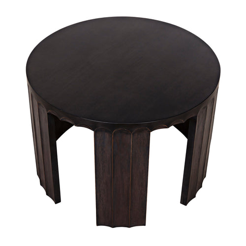 Noir Fluted Side Table, Pale With Light Brown Trim