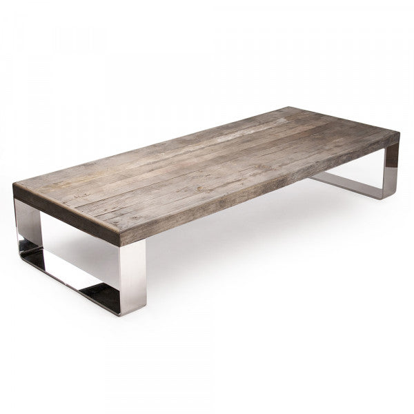 Zentique Darren Coffee Table Weathered Elm, Chrome Legs