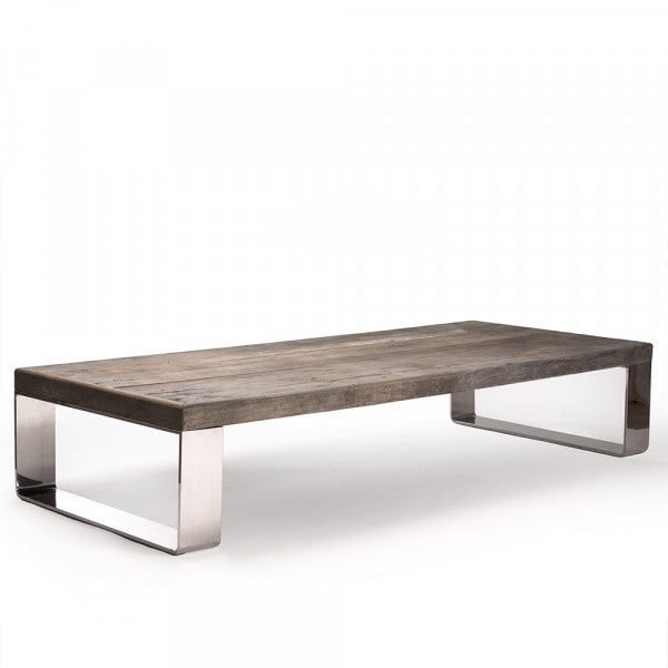 Zentique Darren Coffee Table Weathered Elm, Chrome Legs