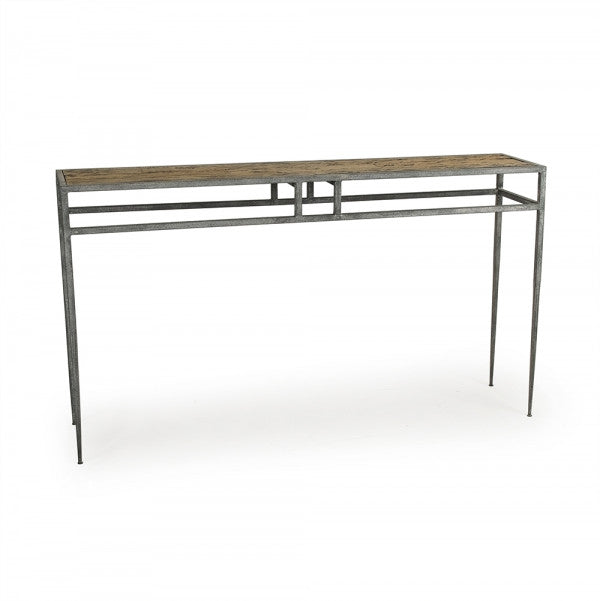 Zentique Balzac Wall Table Distressed Top, Rustic Metal