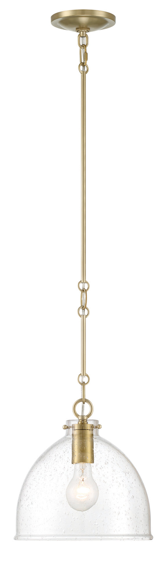 Lumanity Quinn Seeded Glass 10" Dome Antique Brass Pendant Light