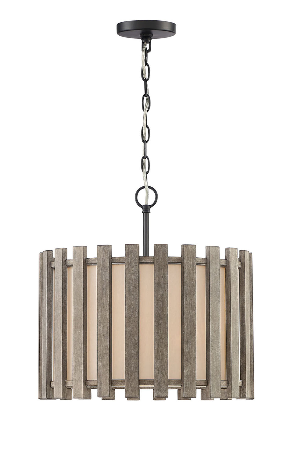 Lumanity Inland Single Light Transitional Slatted Wood Drum Pendant
