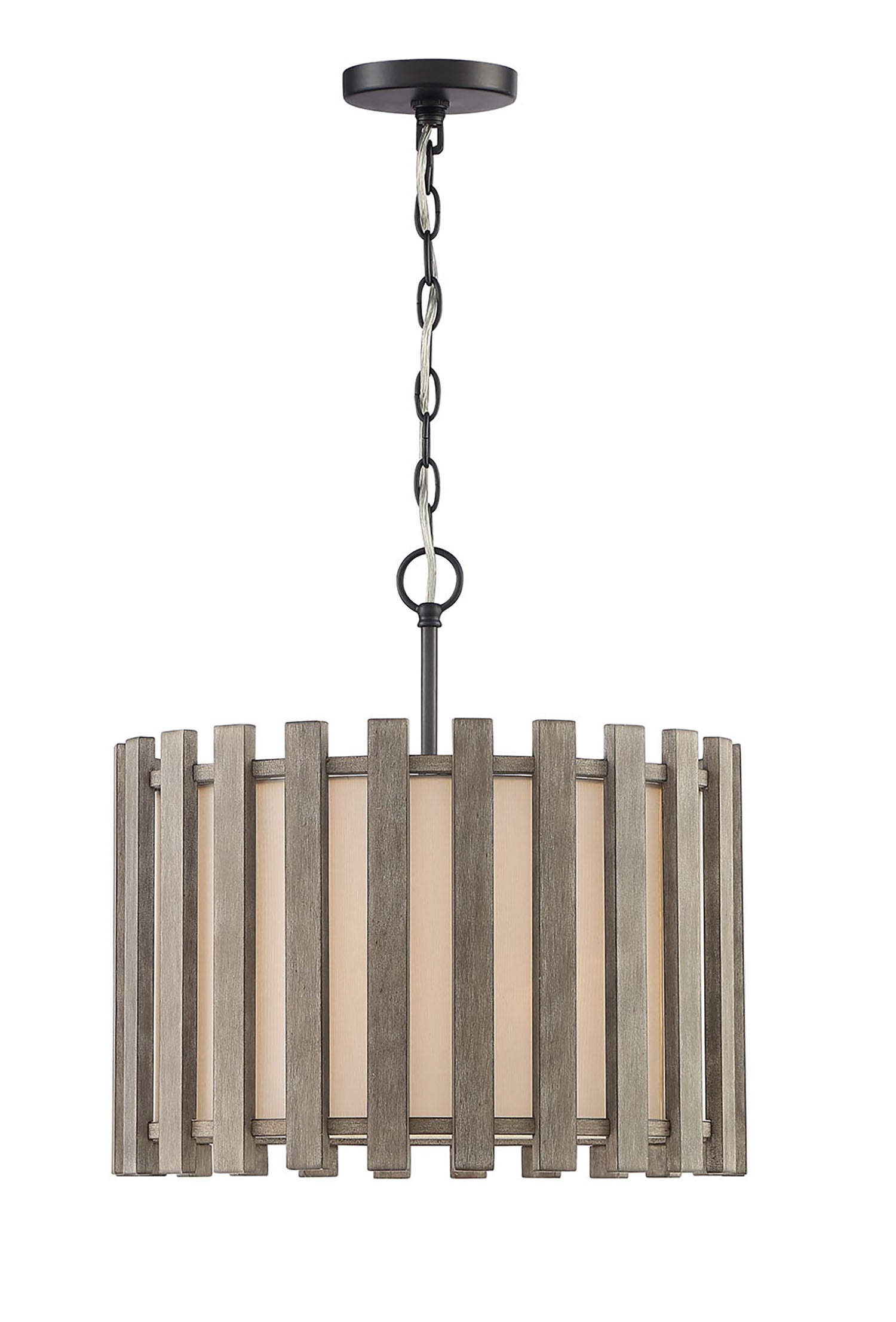 Lumanity Inland Single Light Transitional Slatted Wood Drum Pendant