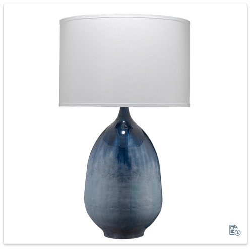 Jamie Young Twilight Table Lamp In Blue Ombre Enameled Metal With Drum Shade In White Linen