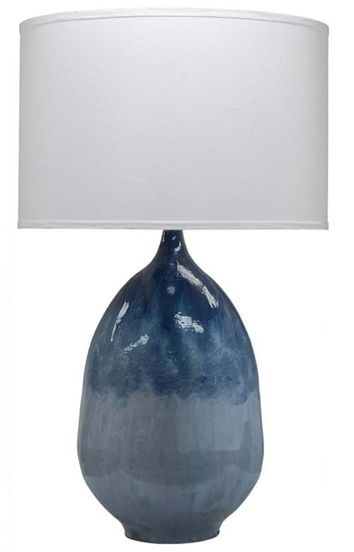 Jamie Young Twilight Table Lamp In Blue Ombre Enameled Metal With Drum Shade In White Linen