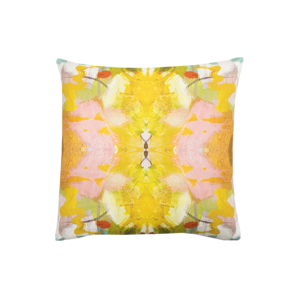 Jardin Yellow Cotton Linen Pillow by Laura Park