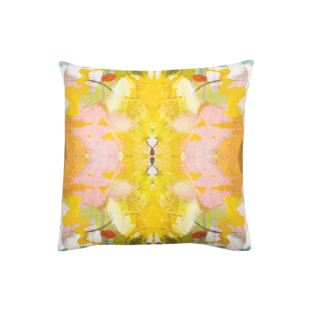 Jardin Yellow Cotton Linen Pillow by Laura Park