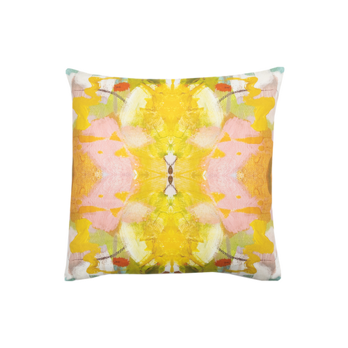 Jardin Yellow Cotton Linen Pillow by Laura Park
