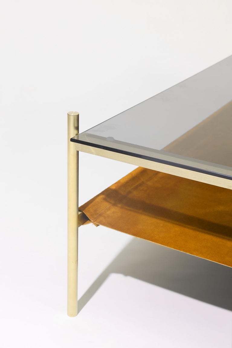 Duotone Rectangular Coffee Table,  Brass & Suede