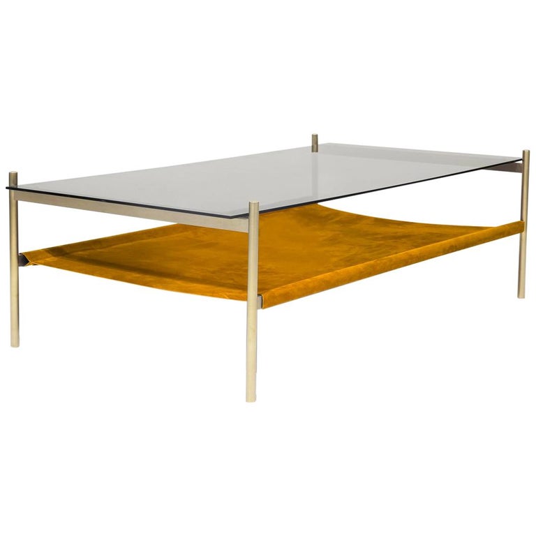 Duotone Rectangular Coffee Table,  Brass & Suede