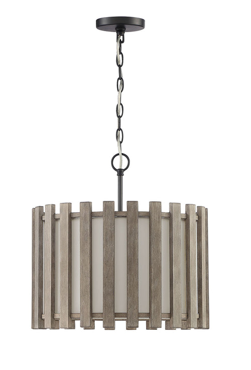 Lumanity Inland Single Light Transitional Slatted Wood Drum Pendant