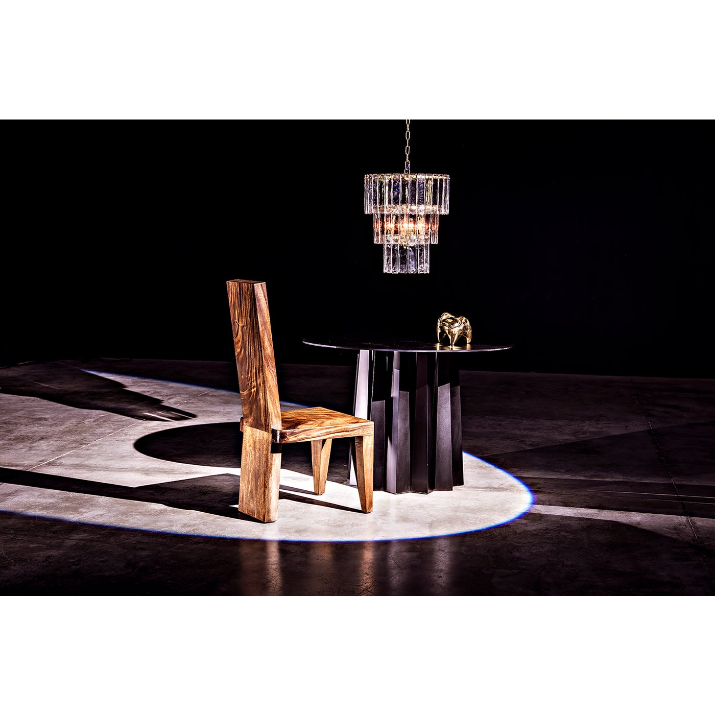 Noir Bruna Chandelier, Small, Metal With Brass Finish