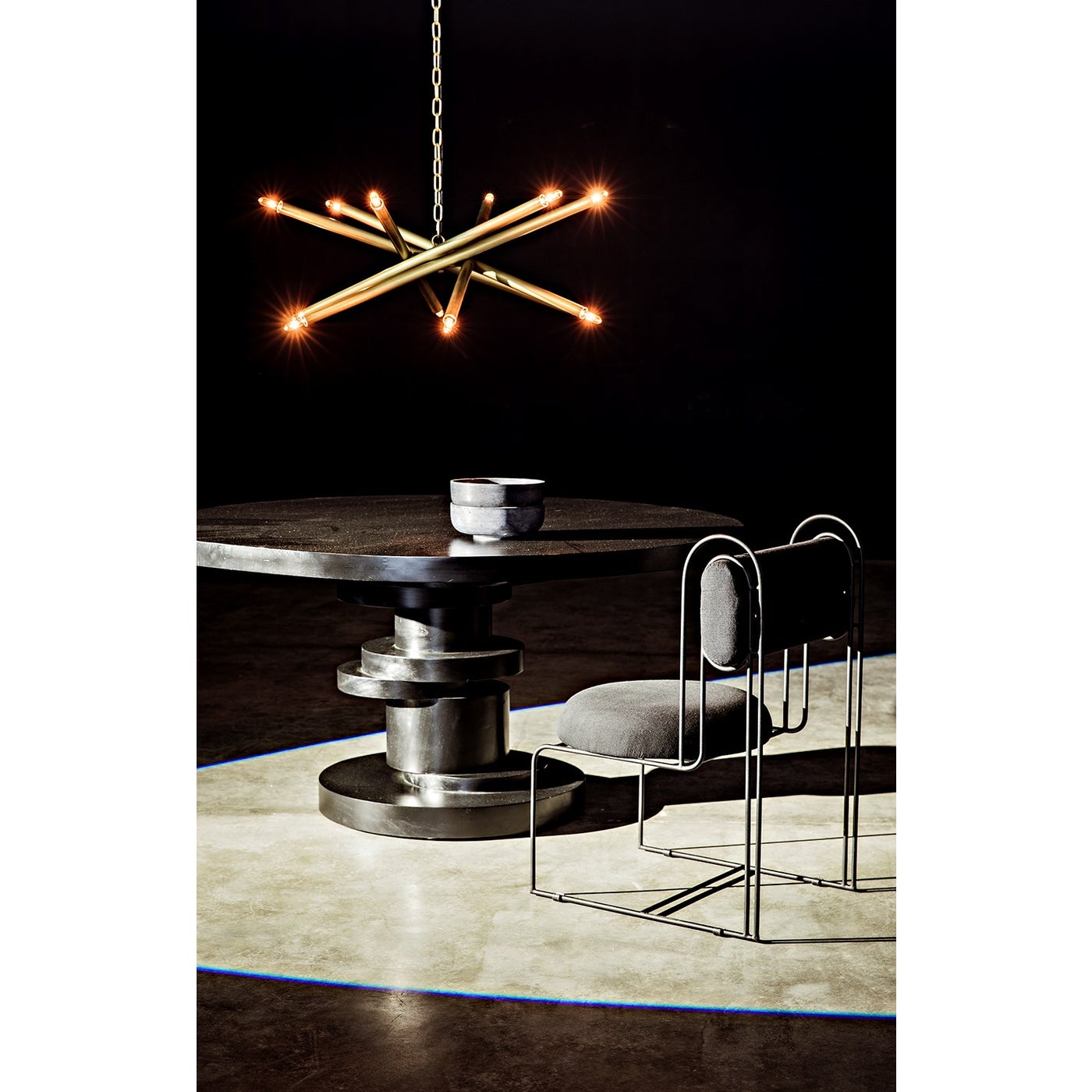 Noir Ikram Chandelier, Metal With Brass Finish