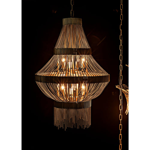 Noir Domo Chandelier, Steel And Metal Beads With Brass Finish