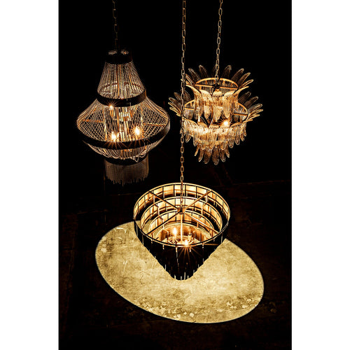 Noir Domo Chandelier, Steel And Metal Beads With Brass Finish