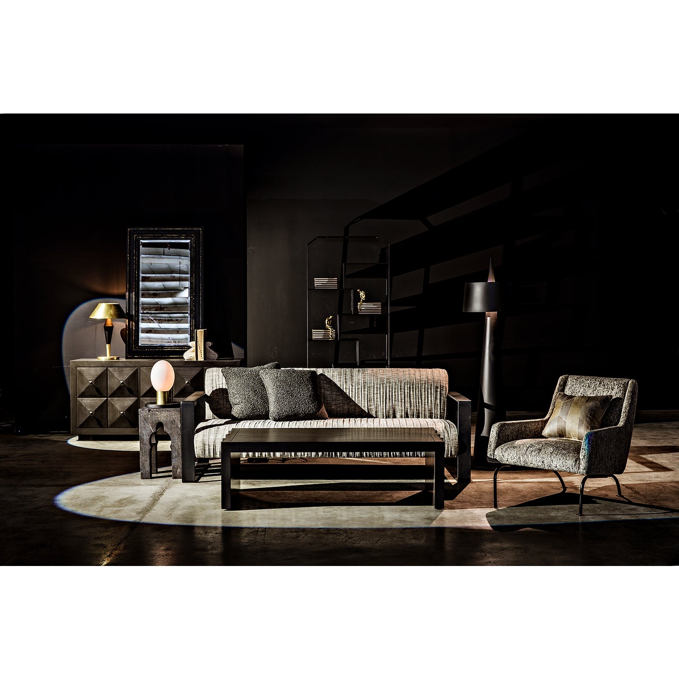 Noir Blau Table Lamp, Steel With Brass Finish And Black Steel Detail