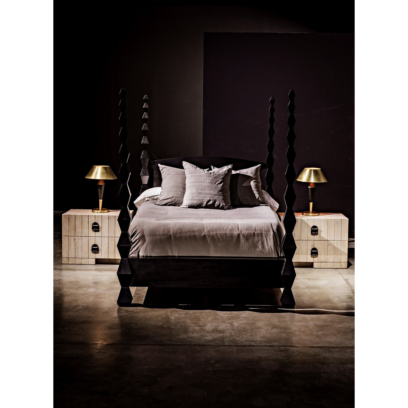 Noir Blau Table Lamp, Steel With Brass Finish And Black Steel Detail